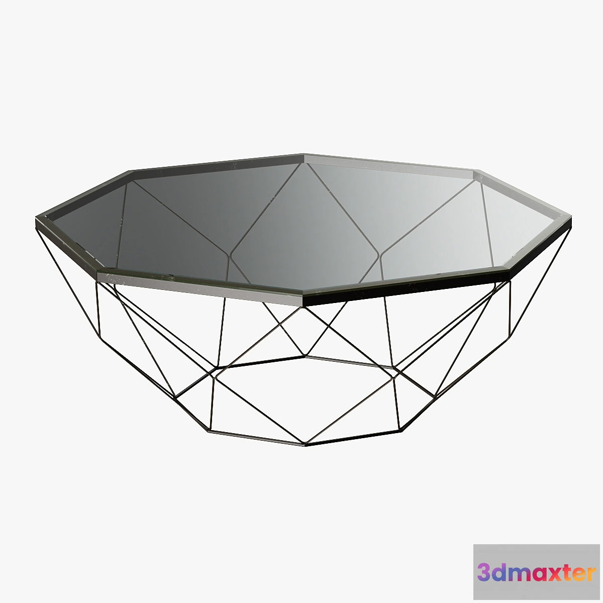 1291651 - Geometric Antique Brass Coffee Table with Glass Top - No.2 3D Max