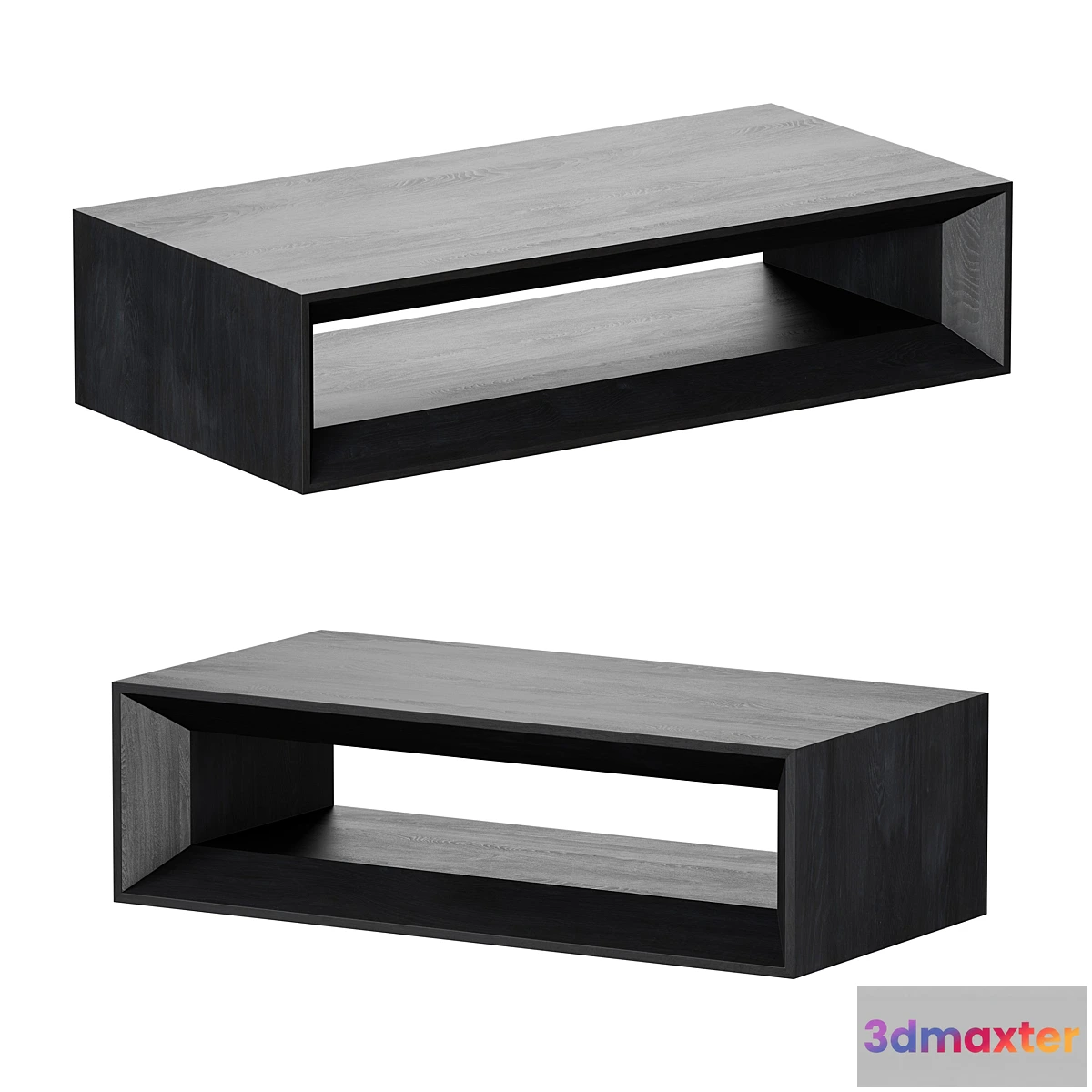 1295696 - Vernon Large Rectangular Ebonized Pine Wood Coffee Table with Shelf Crate and Barrel - No.2 3D Max