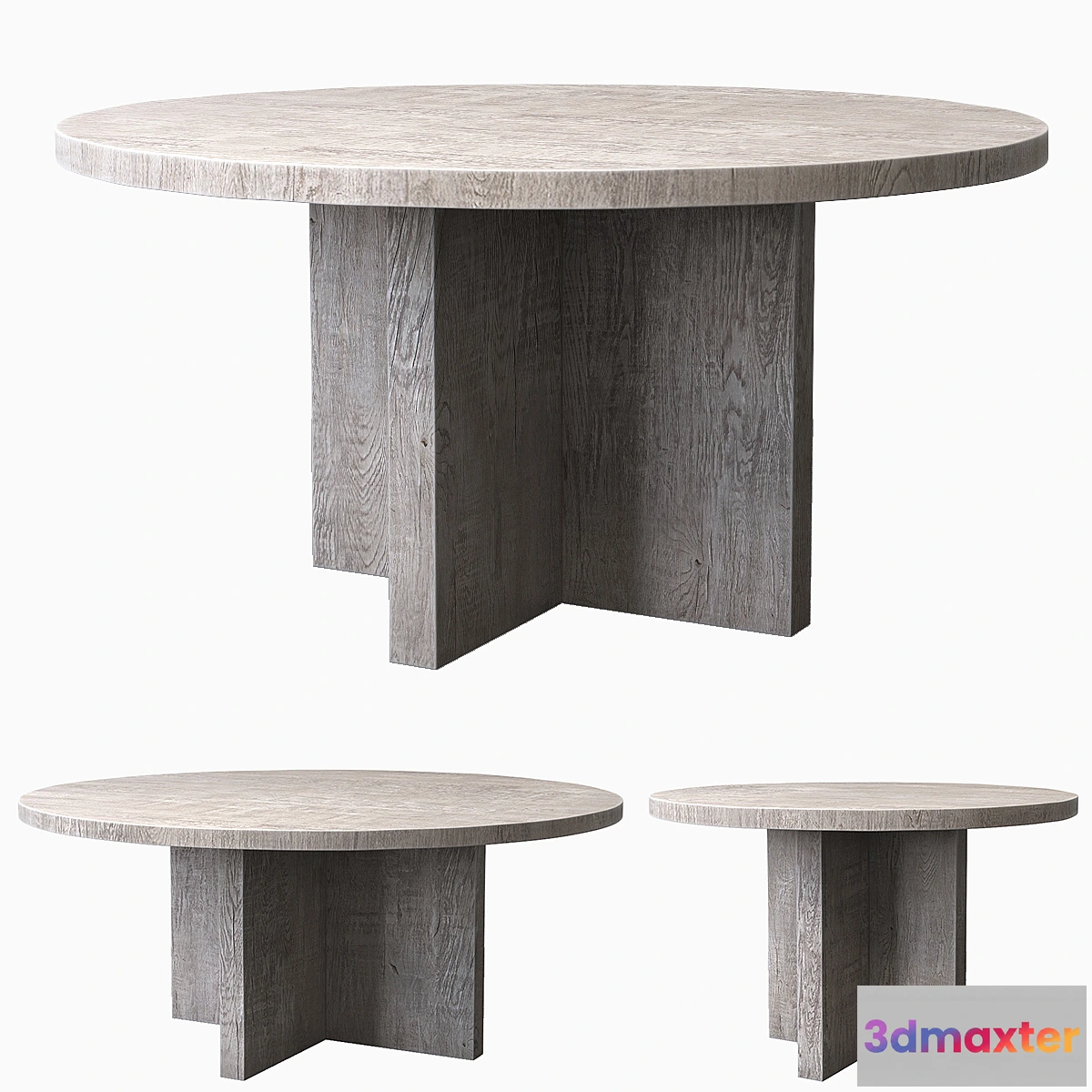 1329837 - RECLAIMED RUSSIAN OAK PLANK ROUND DINING TABLE Gray 3D Max