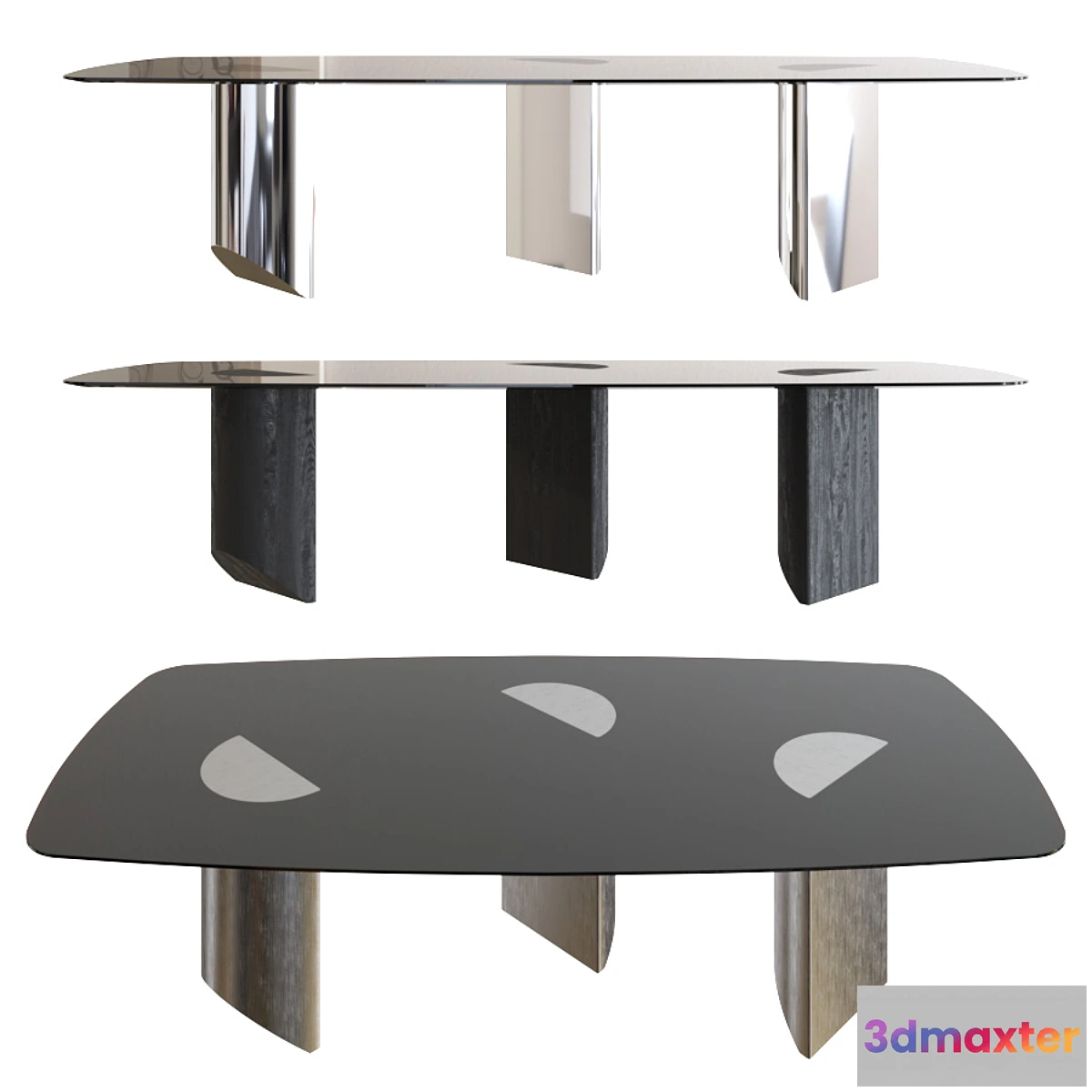 1330794 - Minotti Wedge Barrel-Shaped Bronzed Glass Top 3D Max