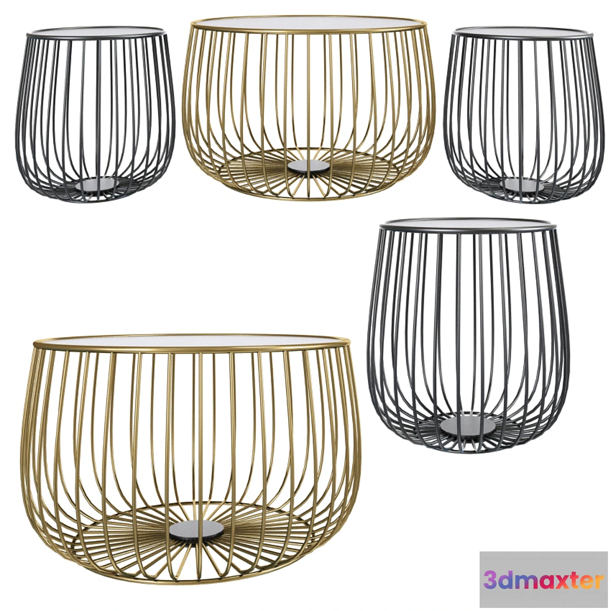 1335303 - Gold Round Industrial Steel Wire Coffee Table 3D Max