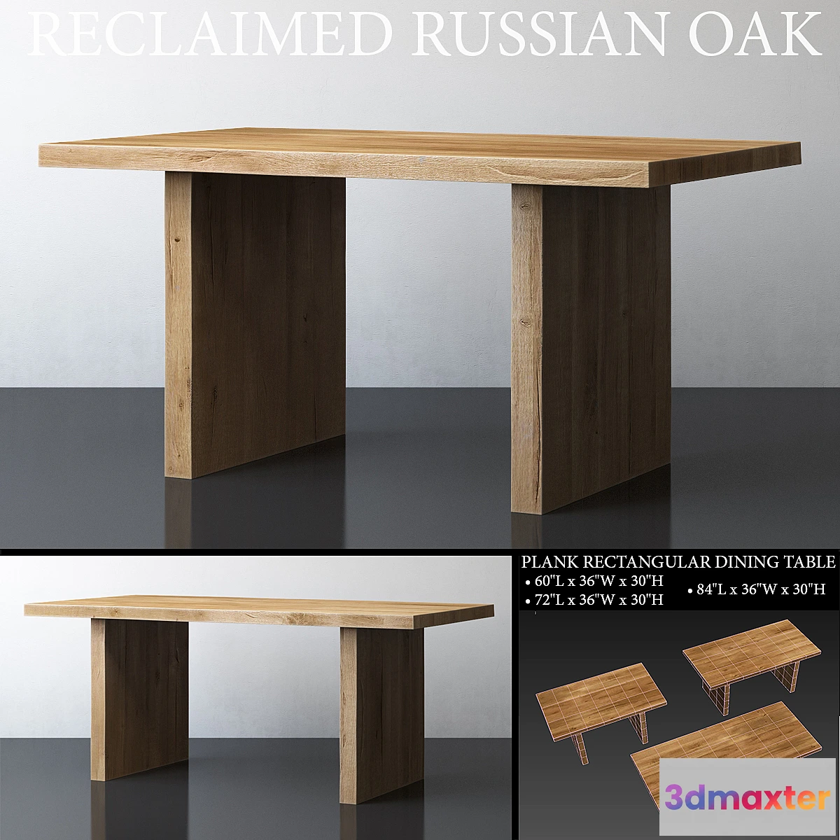 1340240 - RECLAIMED RUSSIAN OAK PLANK RECTANGULAR DINING TABLE Medium 3D Max