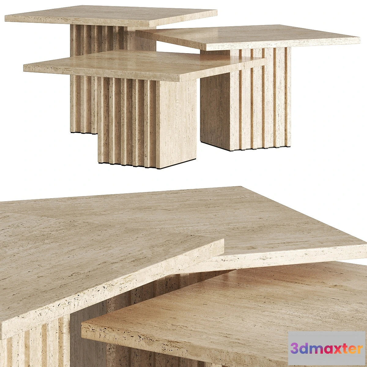 1418050 - CB2 Carve Travertine Cocktail Tables 3D Max