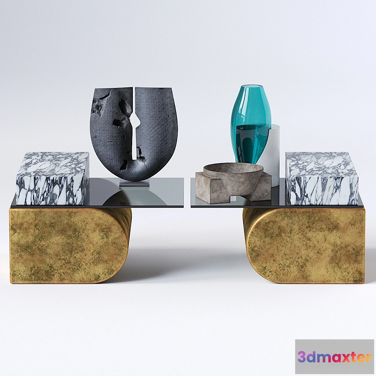 1425078 - UNSETTLED CANTILEVER TABLE and Decor set 3D Max