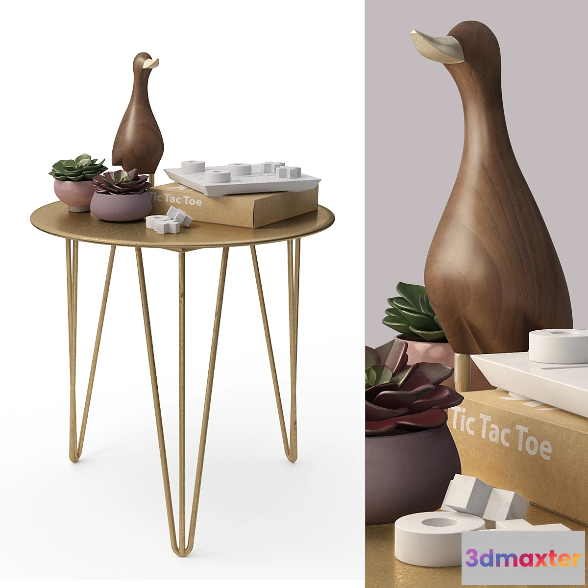 1430320 - Brass Table and decor set 3D Max