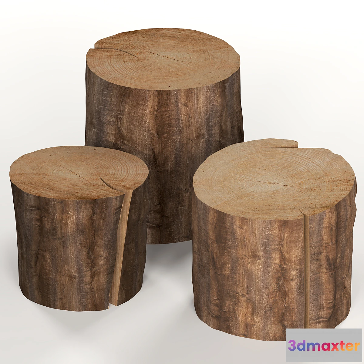1430664 - Three dark coffee table stumps. 3D Max