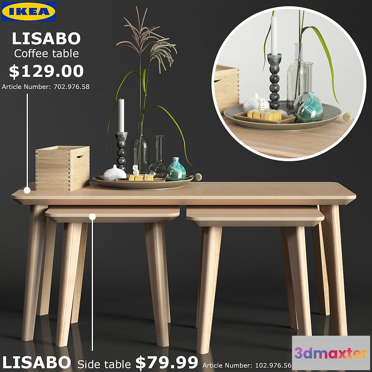 1435674 - IKEA LISABO coffe table 3D Max