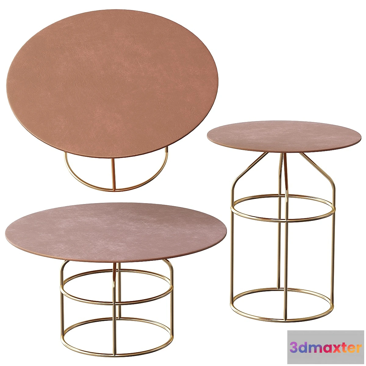 1437044 - Modern Round Coffee Table Sets Metal in Gold 3D Max
