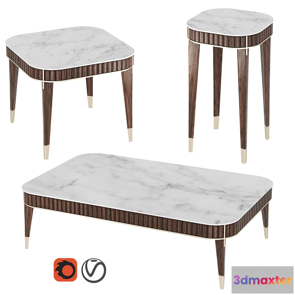 1450738 - Eden-Rock Cocktail Table & 2 Pedestal Tables 3D Max