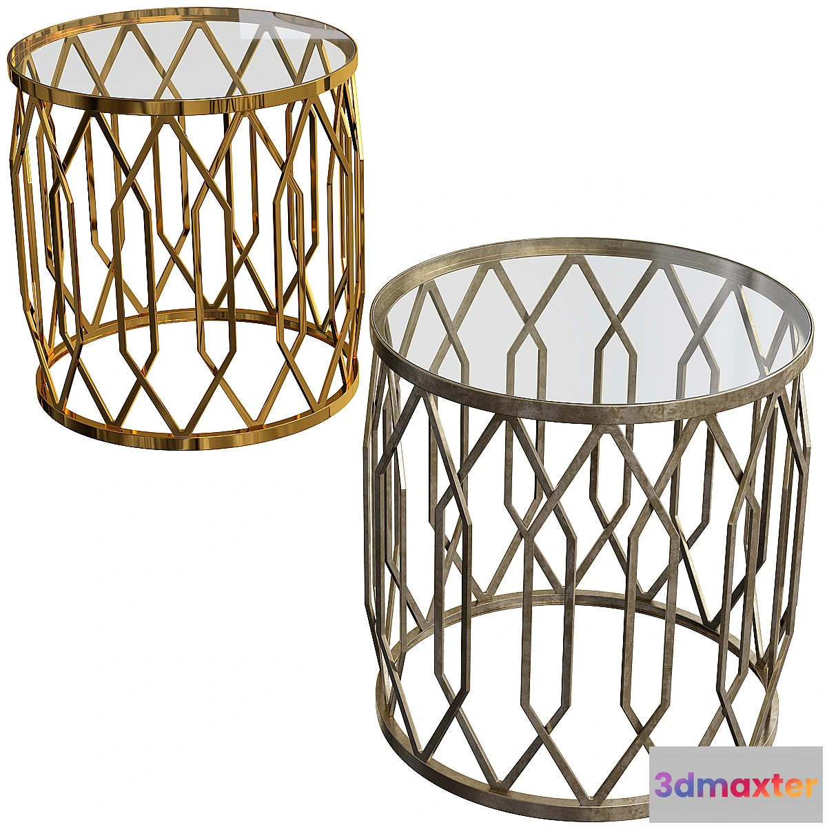 1456534 - Wide Bronze and Glass Geometric Accent Table 3D Max
