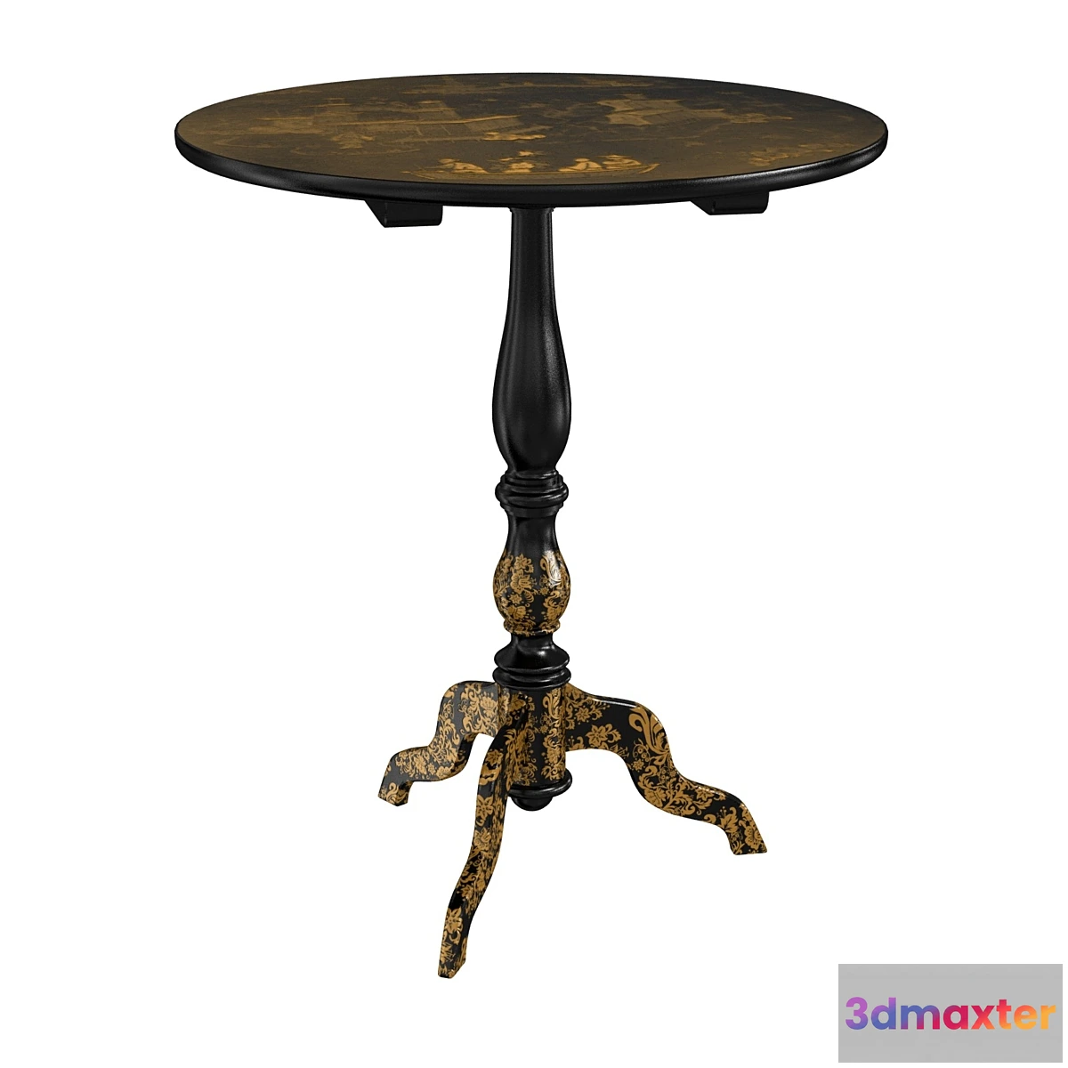 1473570 - Antique Chippendale Style Black Lacquer MOP & Jade Inlaid Tea Table Chinoiserie Japaned 3D Max