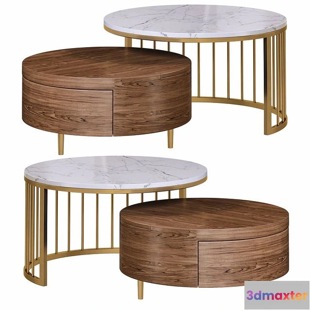 1545089 - Whitewalnut round nesting coffee table by homary 3D Max