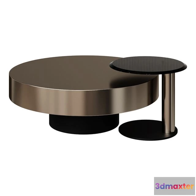 1549893 - Coffee Table Modern Gold & Black 2-Piece Round Nesting Coffee Table Set with Tempered Glass Top coffee table 3D Max