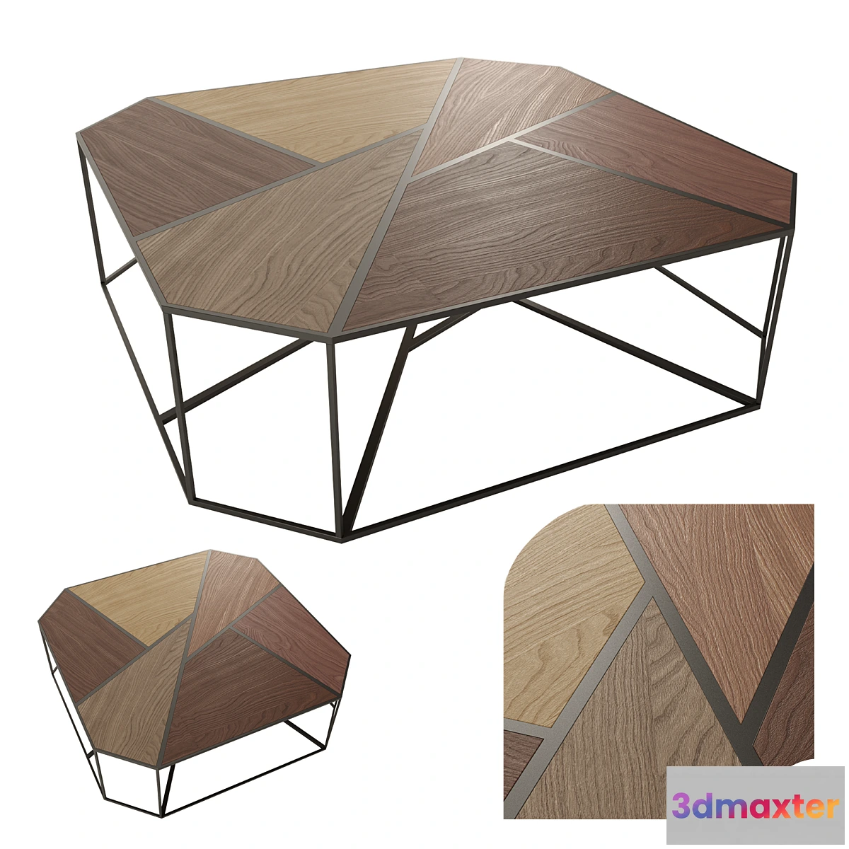 607381 - Metal coffee table with wooden countertop