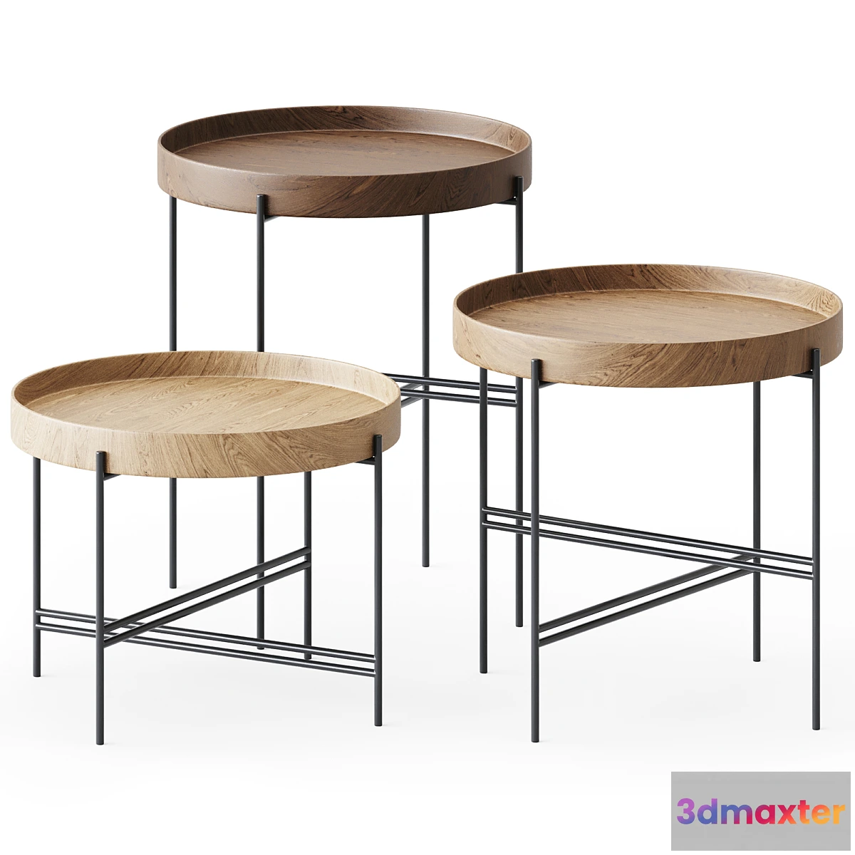 608127 - Wooden Round SideTables Tray by Potocco