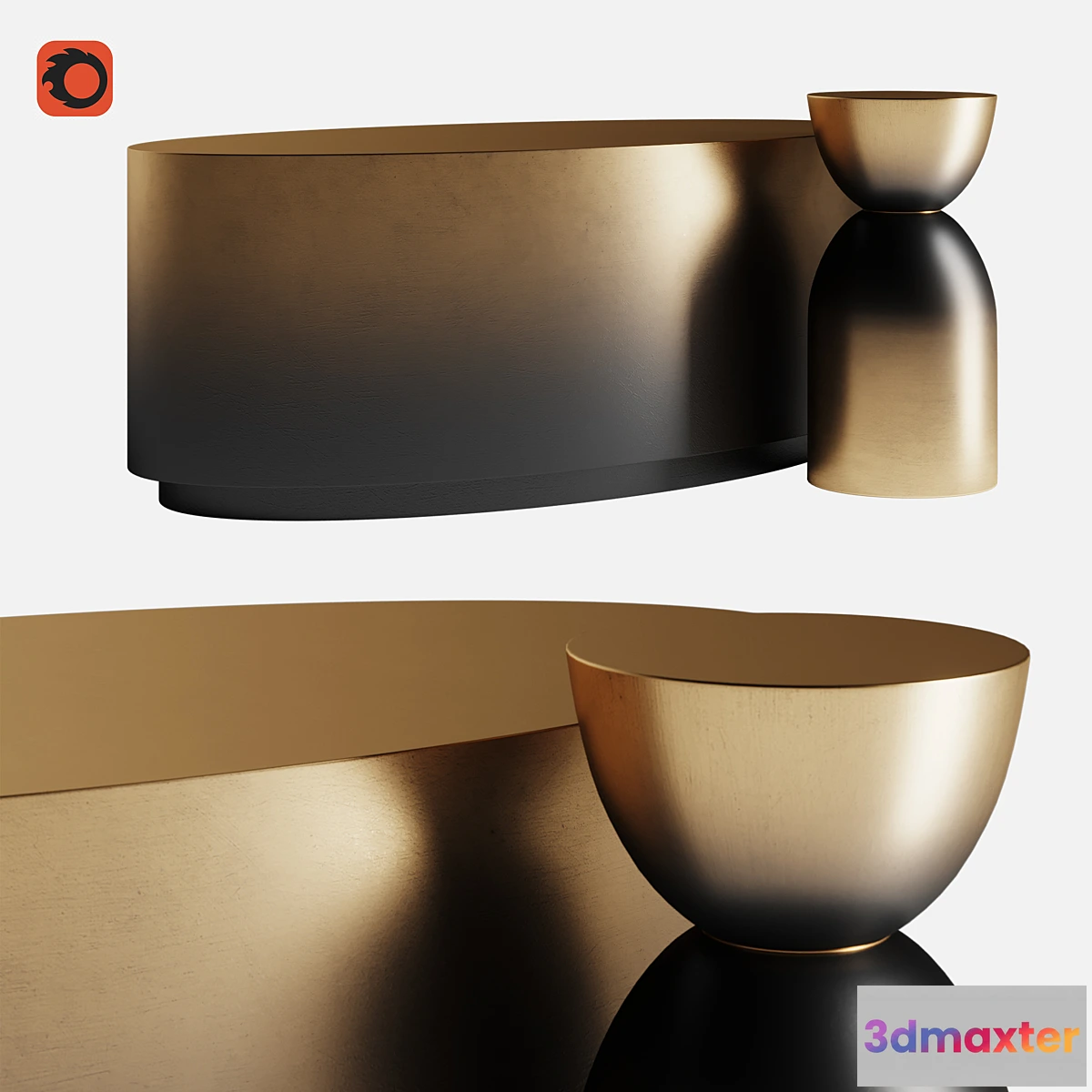 608355 - MADE Sulta Coffee Table Brass & Black Ombre Set