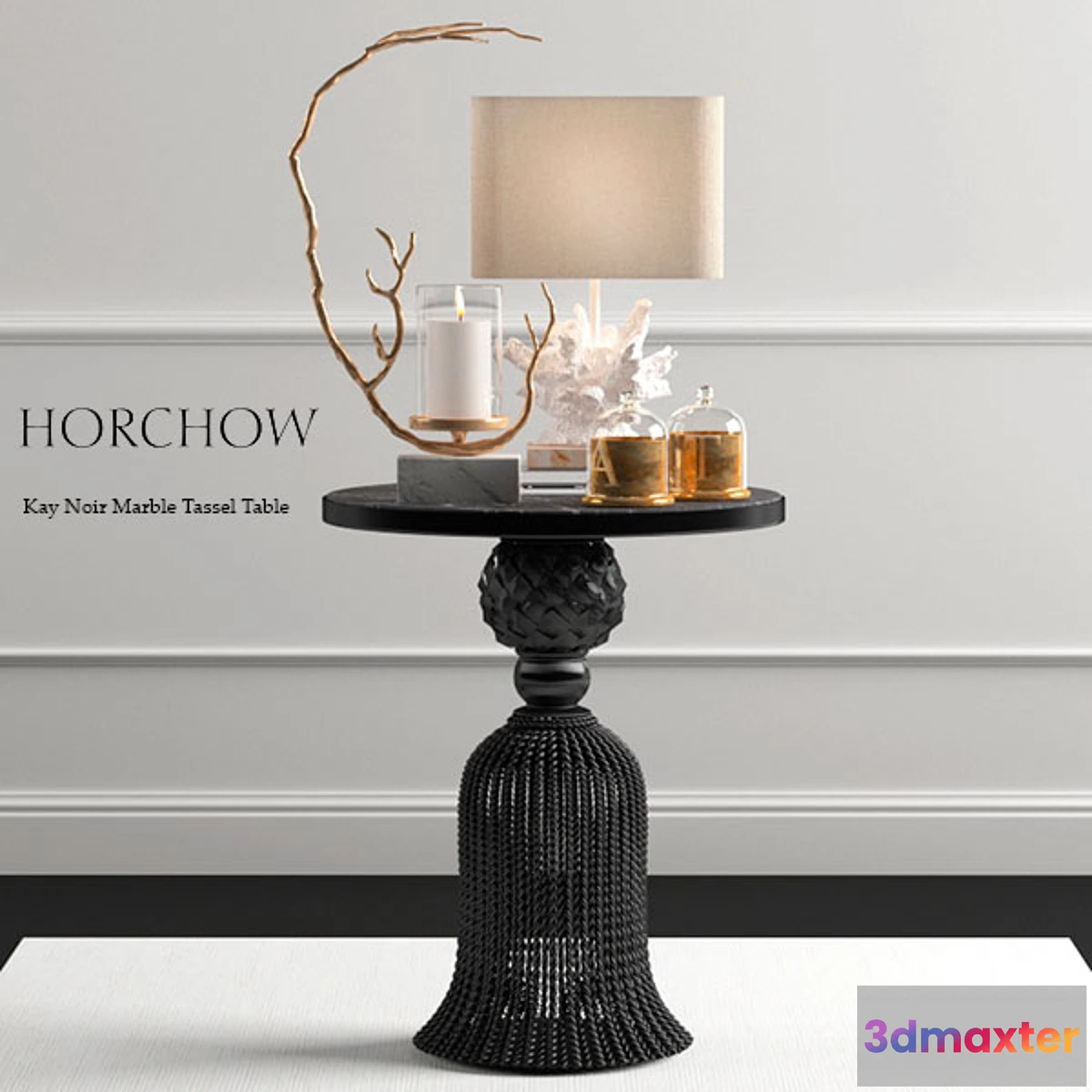 667959 - Kay Noir Marble Tassel Table and Decor Set