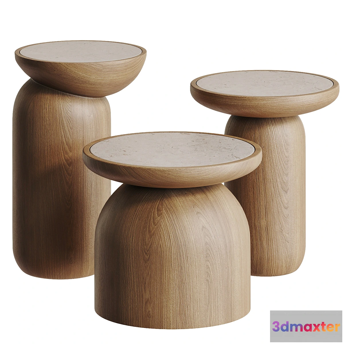 693664 - Mezcalitos Set Contemporary White Oak Limestone Side Table by SinCa Design