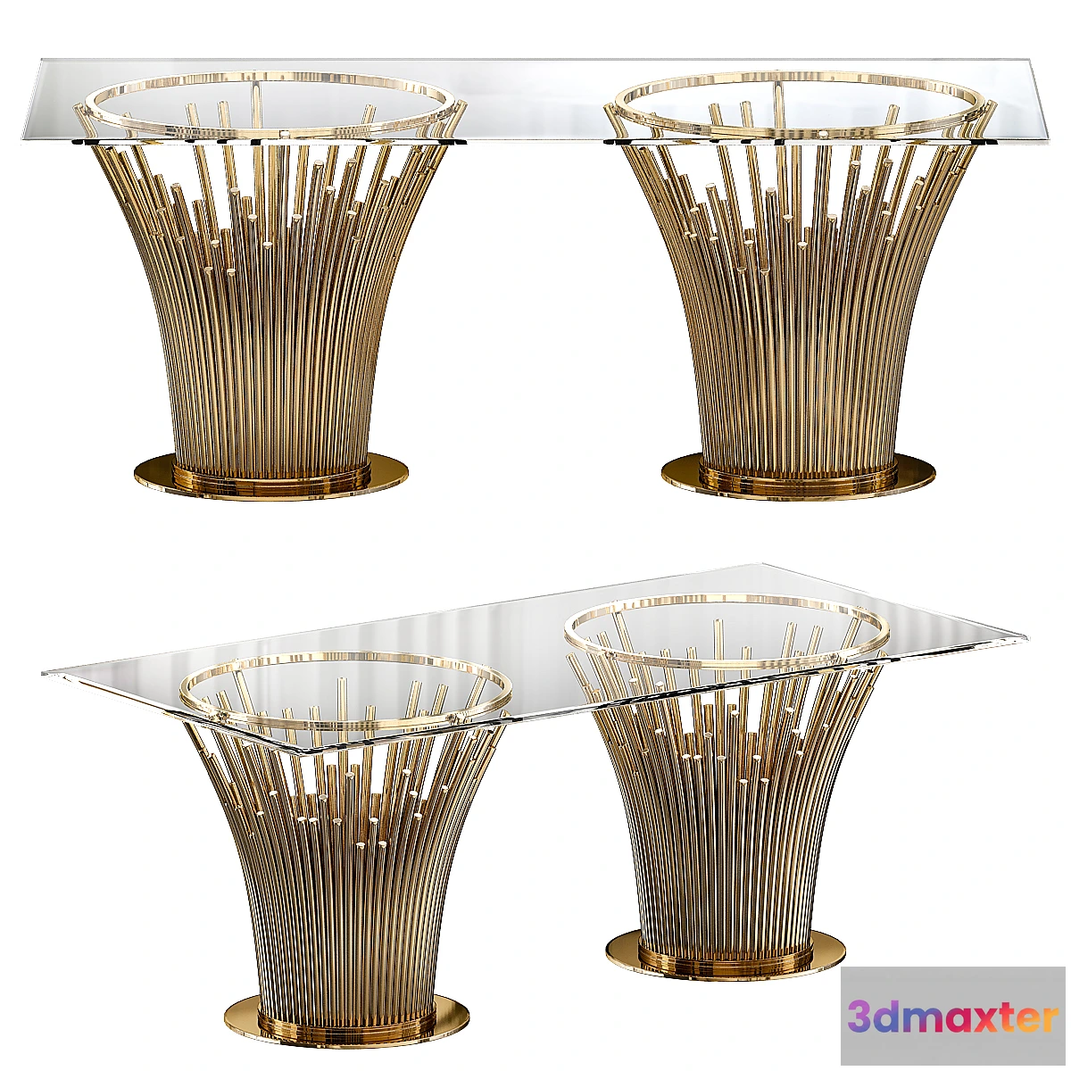 694678 - Mauris Rose Gold Rectangular Glass Dining Table