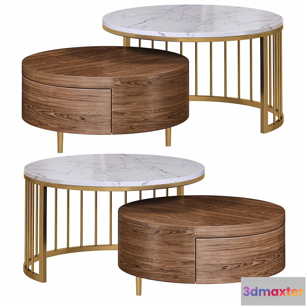 755869 - Whitewalnut round nesting coffee table by homary - No.2