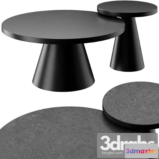 973978 - Salontafel Leeds Rond Zwart Keramiek Coffee And Side Table