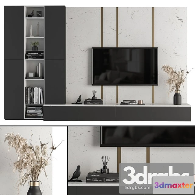 1041608 - Tv wall white and stone - set 27