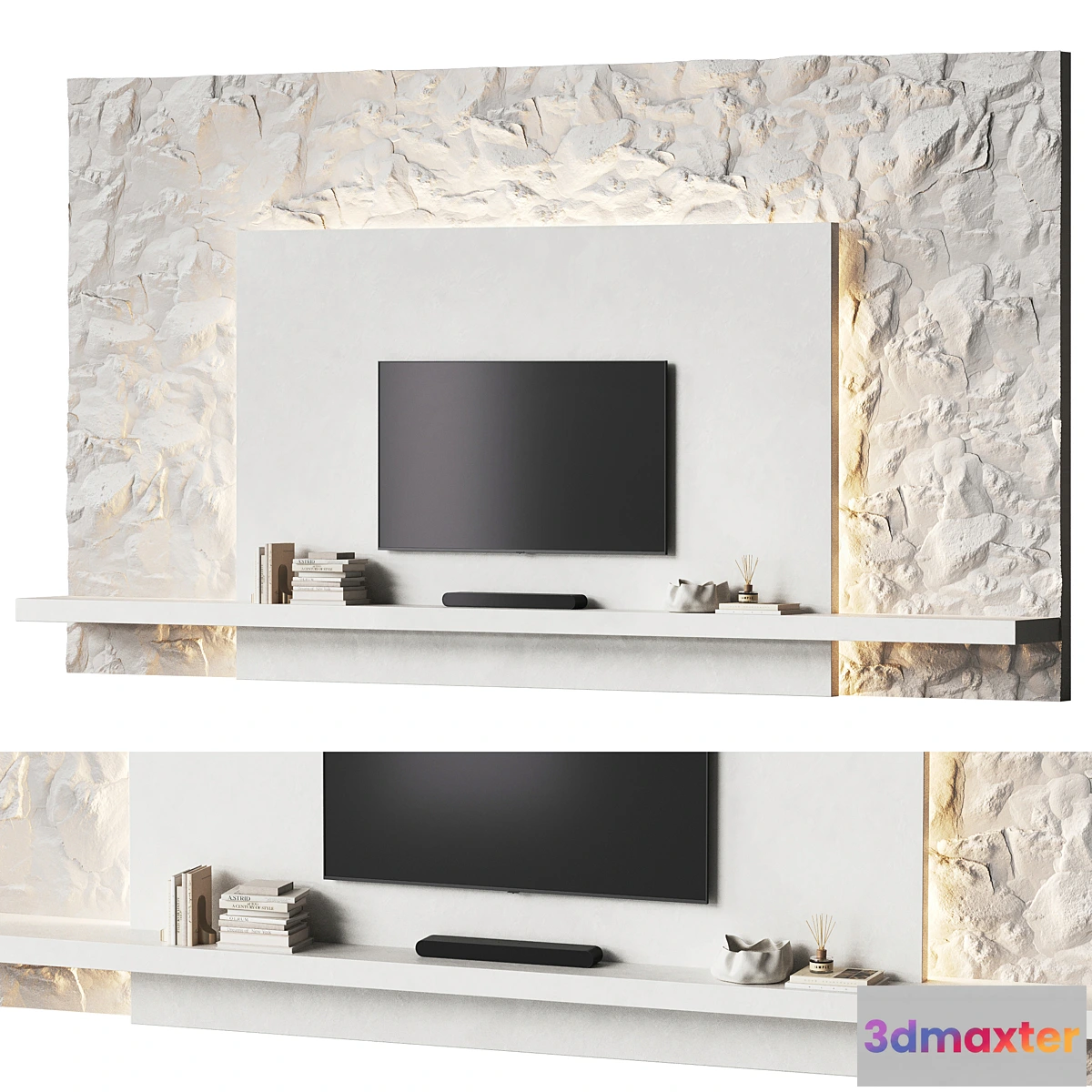 1420076 - Minimalistic TV wall with a stone surface 3D Max