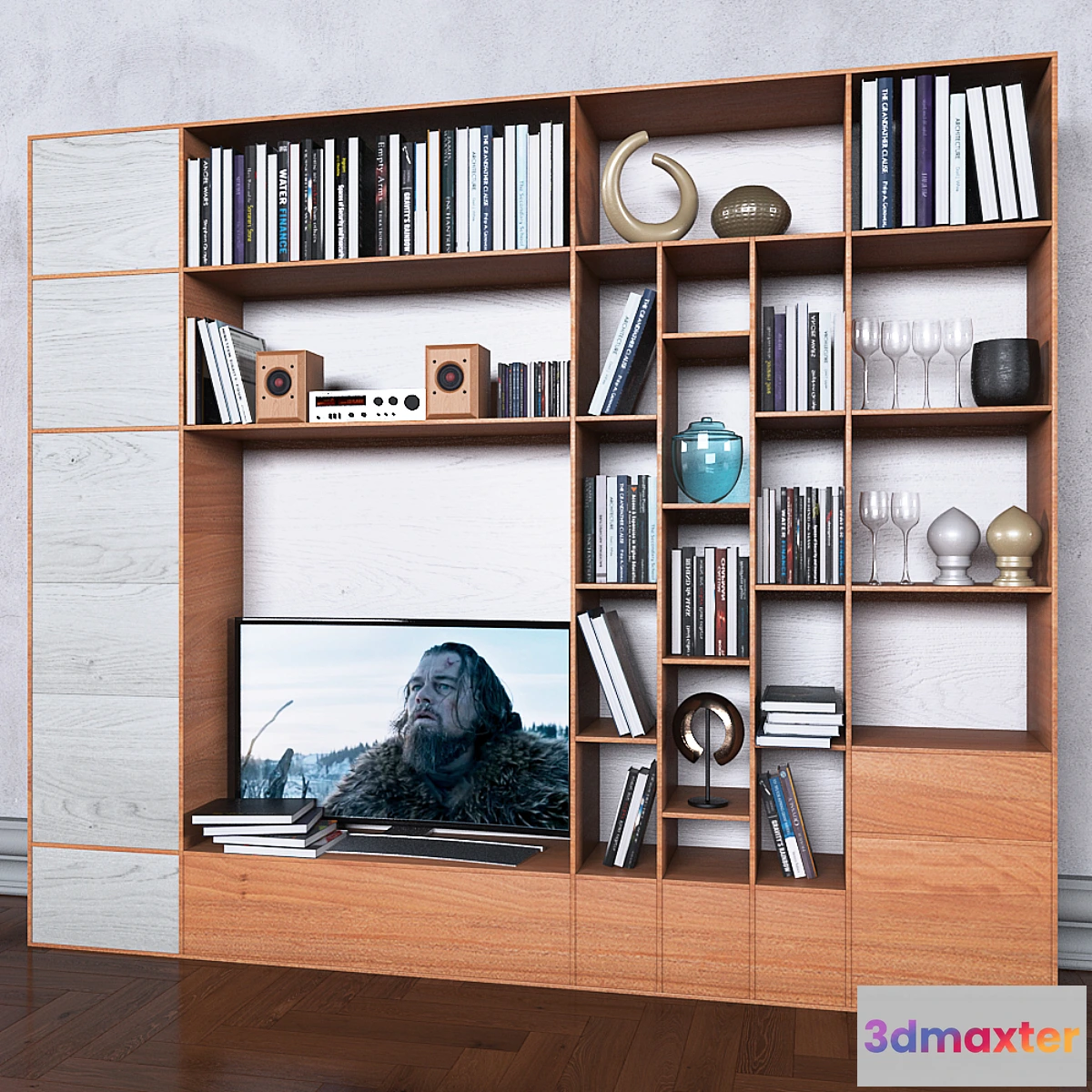 1444772 - Storage system with books tv vase 8 3D Max