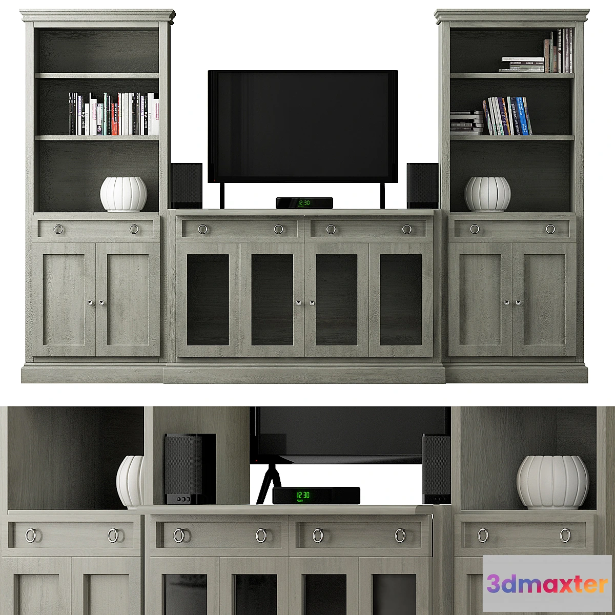 1460386 - Cameo 4-Piece Gray Storage Bookcase Entertainment 3D Max