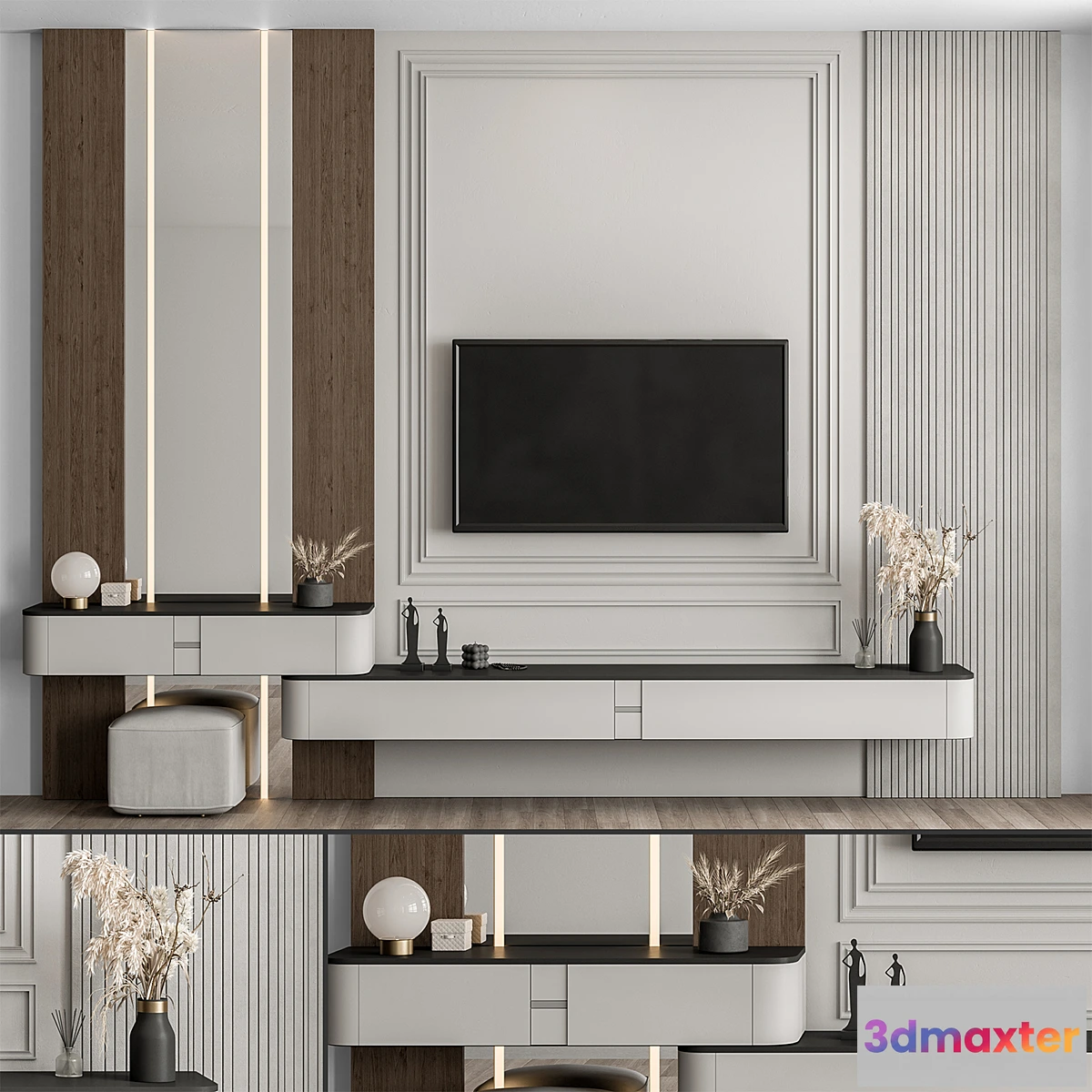 701124 - TV Wall Wood and Plaster - Set 60