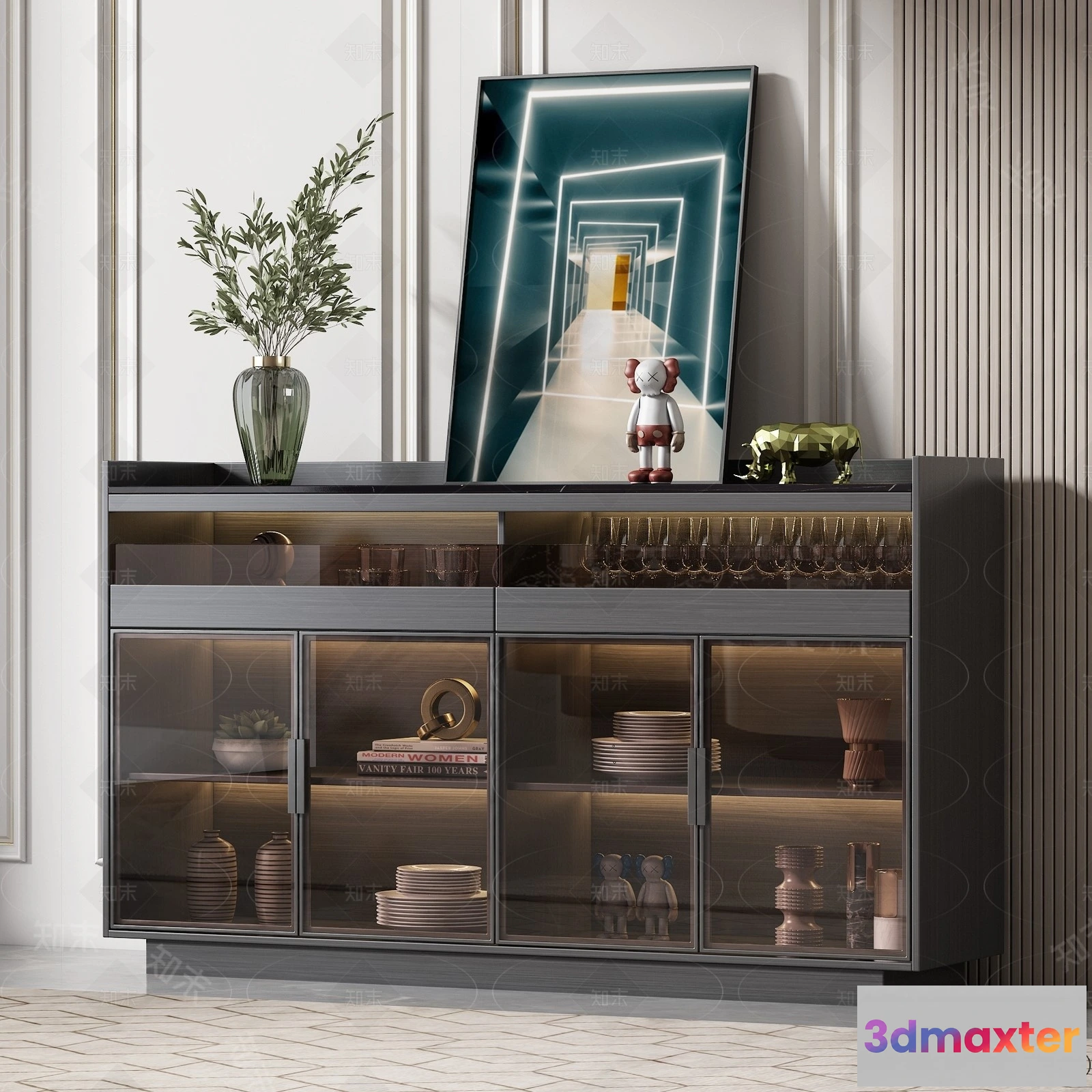 1363152 - Side Cabinet and Racks - 3D Models for Interior - 058 3D Max