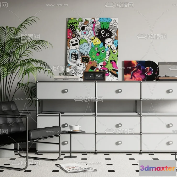 1365067 - Side Cabinet and Racks - 3D Models for Interior - 087 3D Max