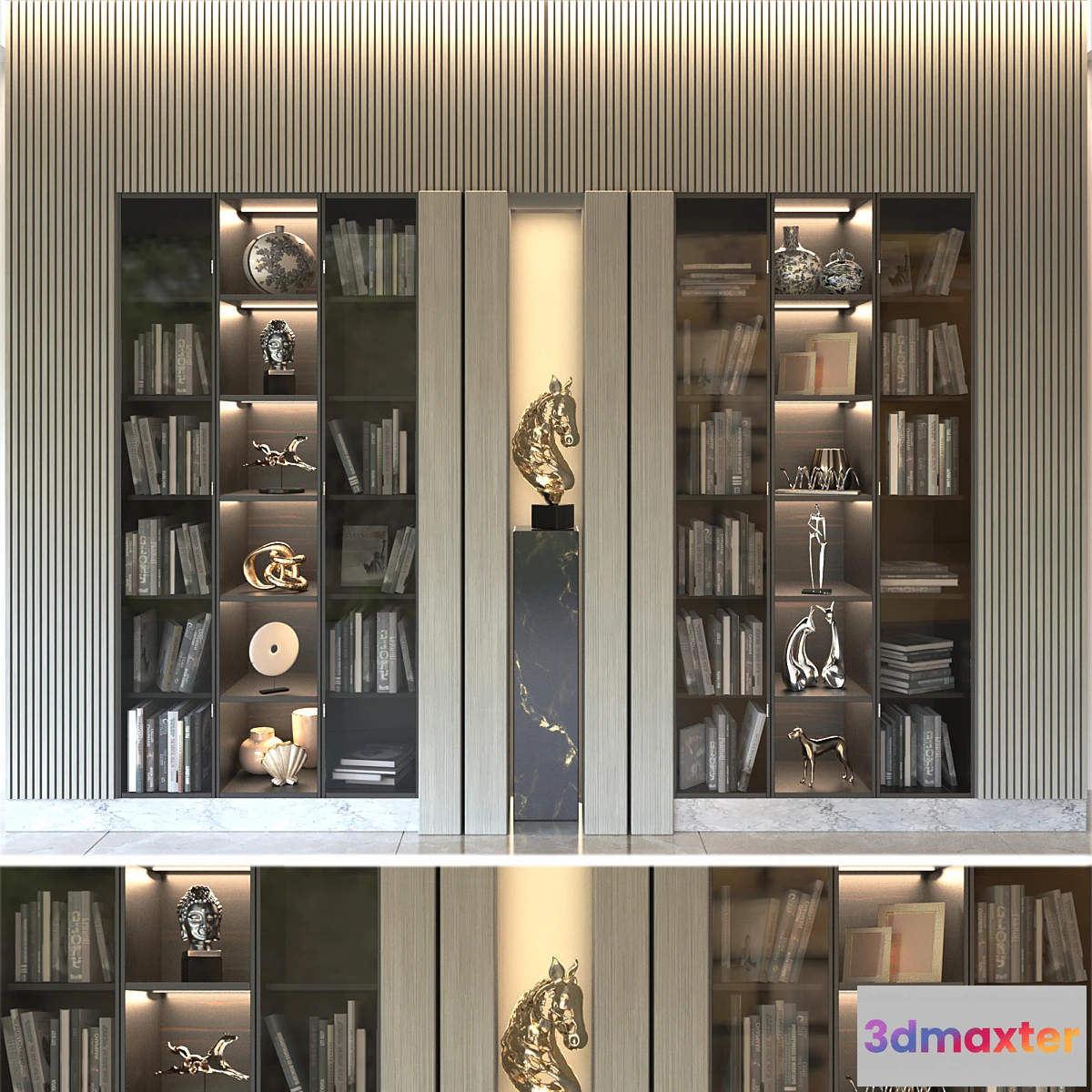 1443876 - Bookcase with modern decor. Library 3D Max
