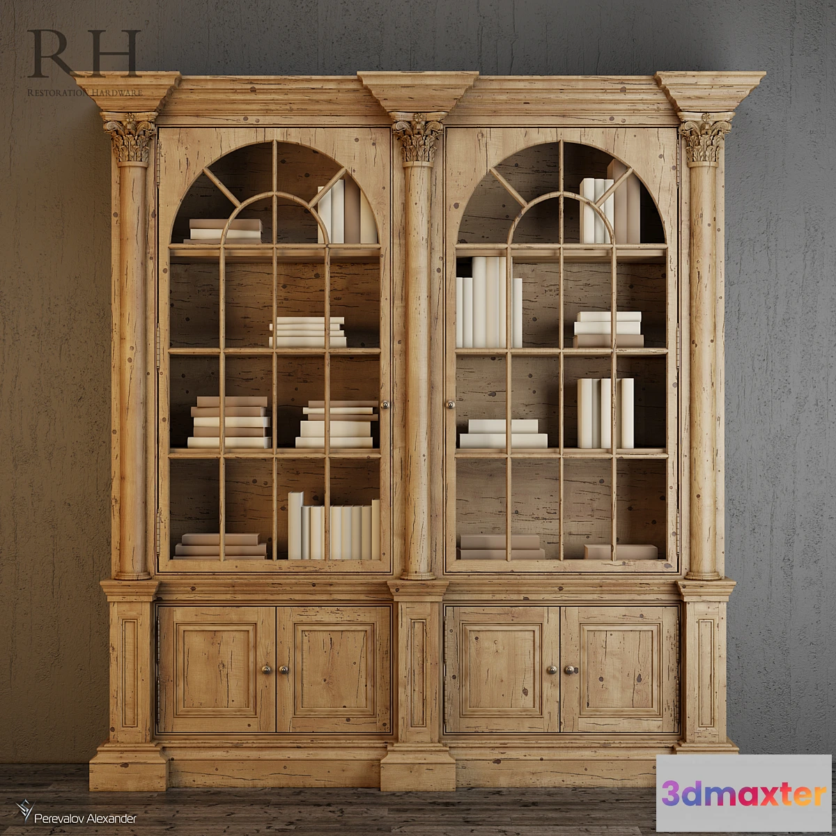 665737 - RH Palladian Salvaged Pine Library Bookcase Double