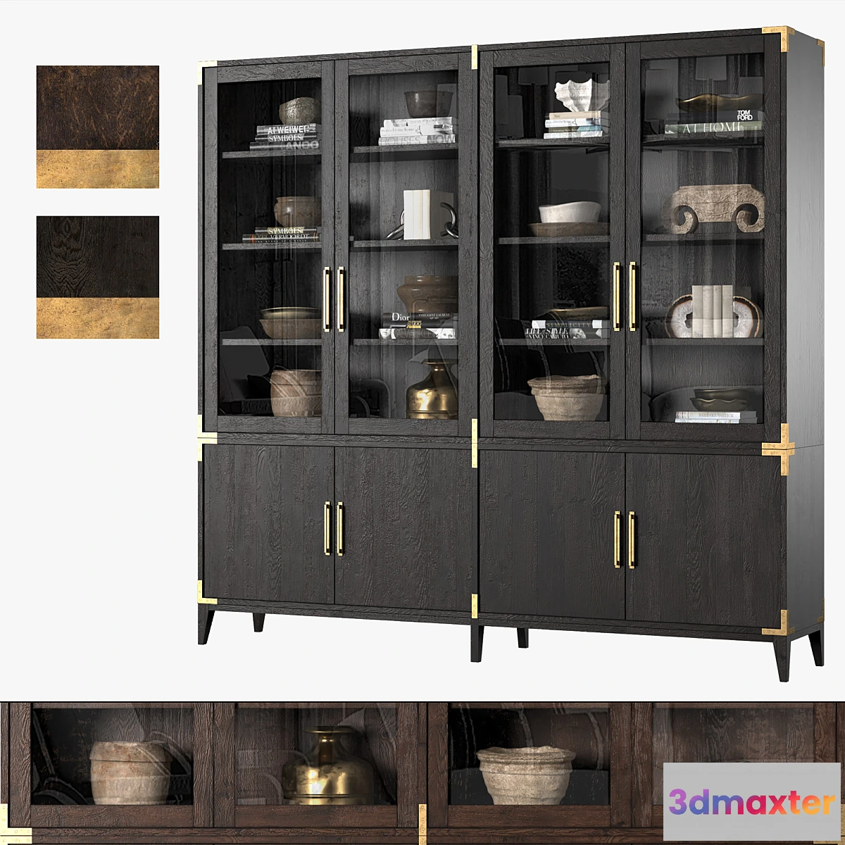 838444 - CAYDEN CAMPAIGN 4-DOOR GLASS SIDEBOARD & HUTCH (Dark) - No.4