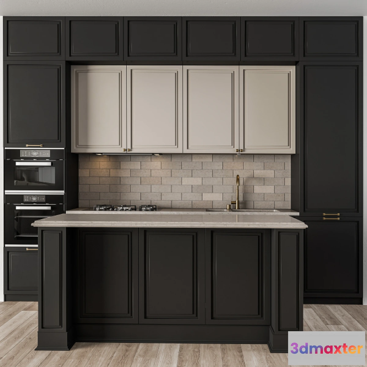 1302688 - Kitchen NeoClassic - Black and Cream Set 23 3D Max