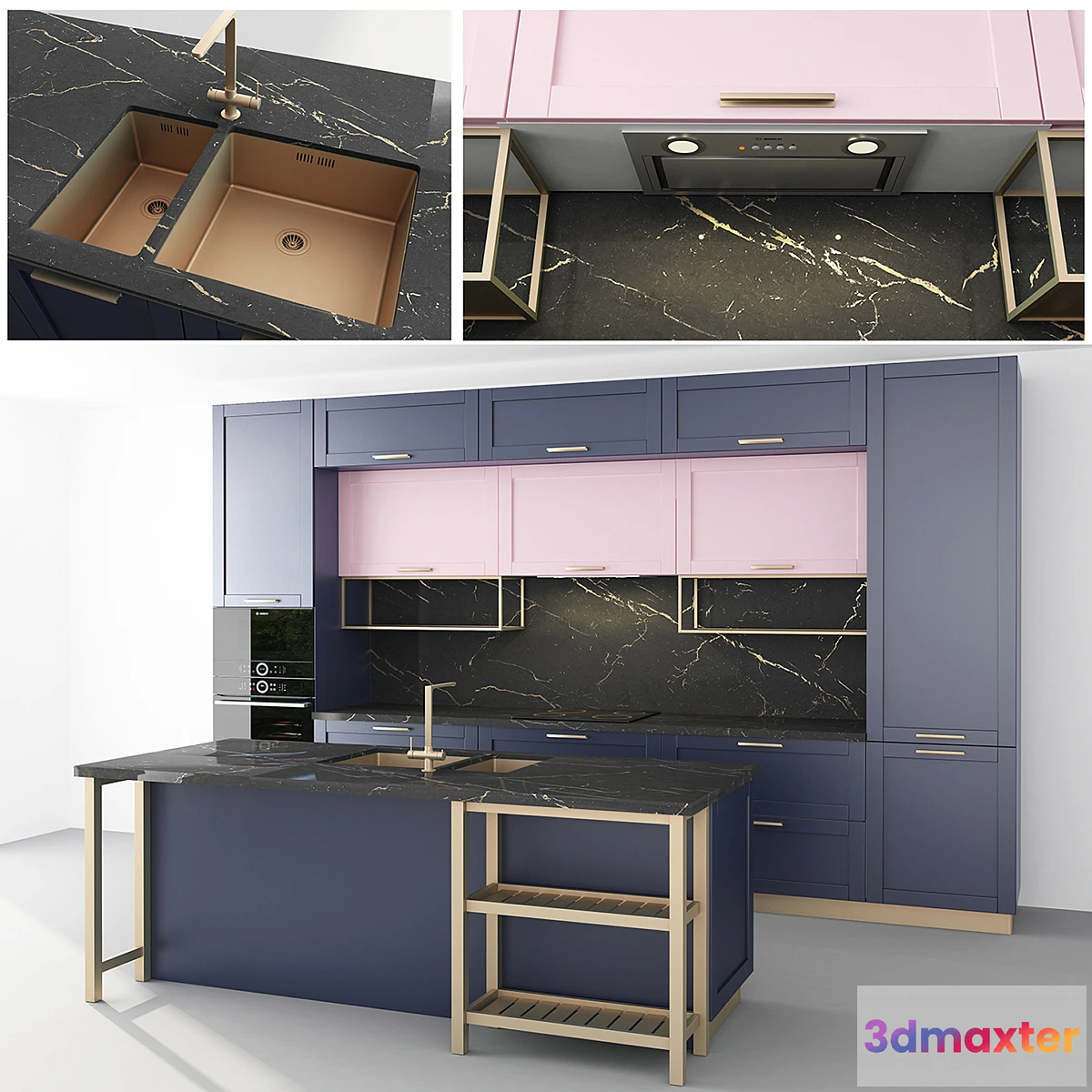 1315301 - Blue kitchen with an island 3D Max