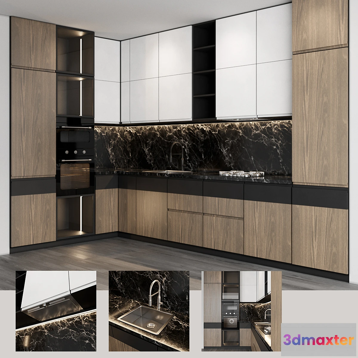 1315976 - Modern kitchen with wood facades 3D Max