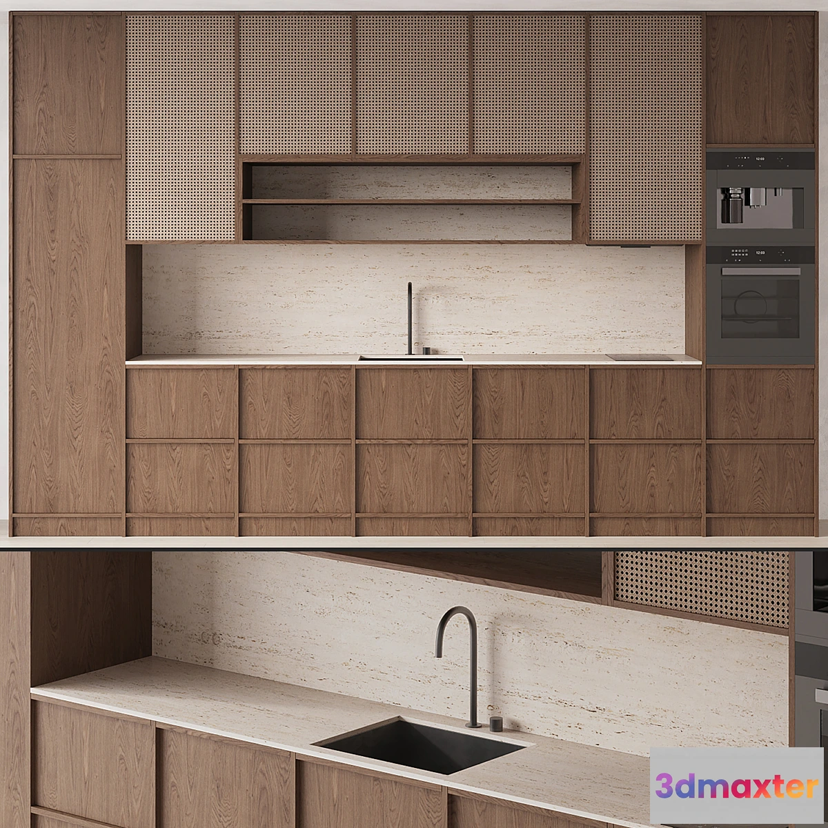 1323129 - DARK WOOD KITCHEN WITH RATTAN 3D Max