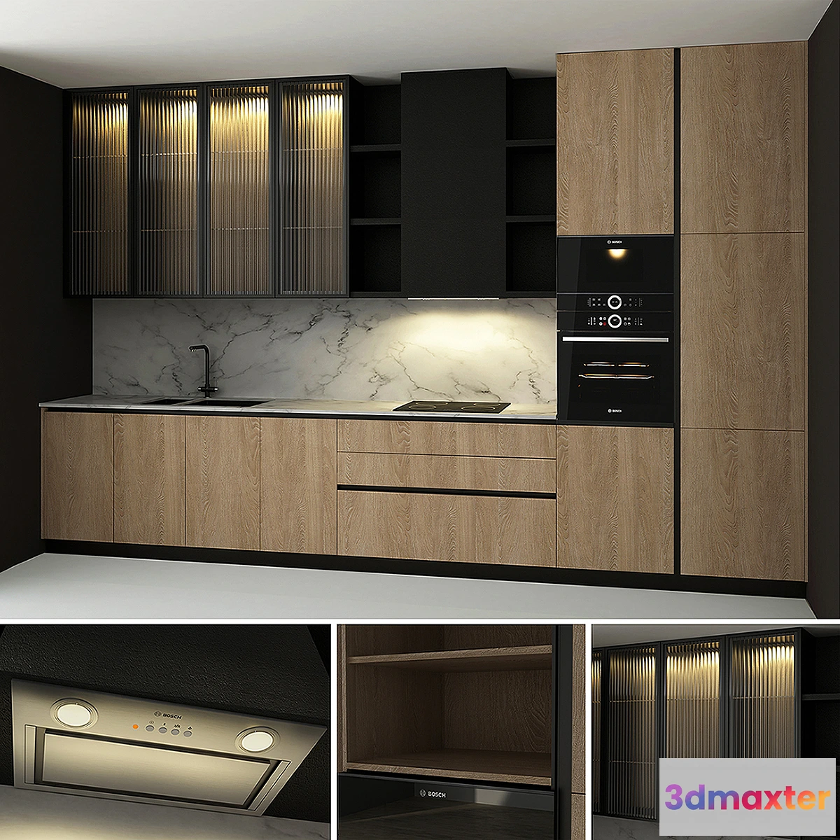 1349929 - Kitchen with Glass Flutes 3D Max