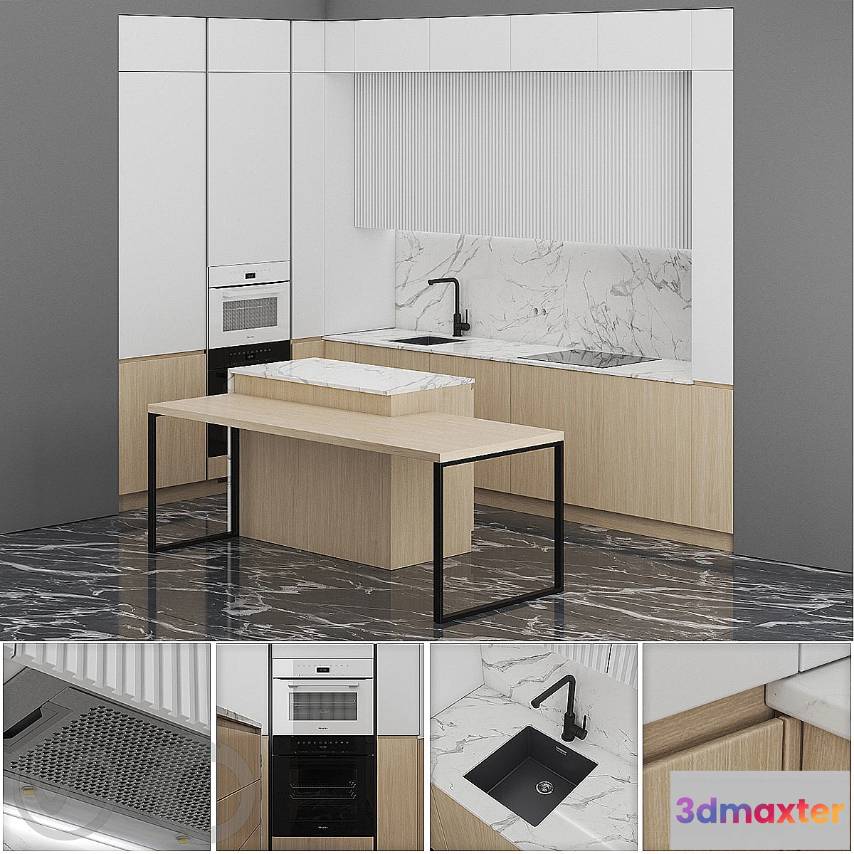 1353070 - Corner Kitchen Rindr with Island 3D Max