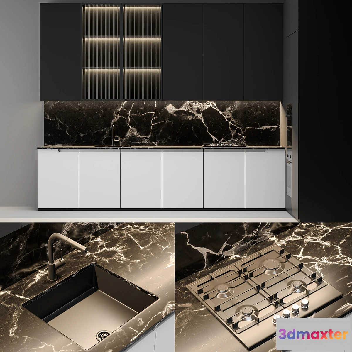 1354802 - Modern black & white kitchen 3D Max