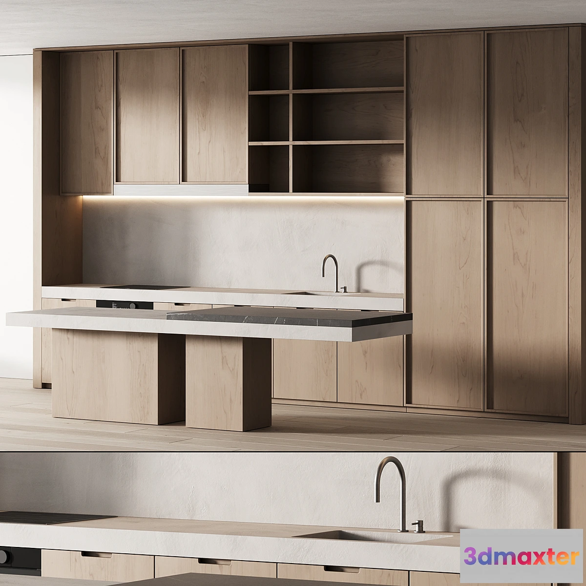 1402050 - 497 modern kitchen 19 minimal wood japandi 02 3D Max