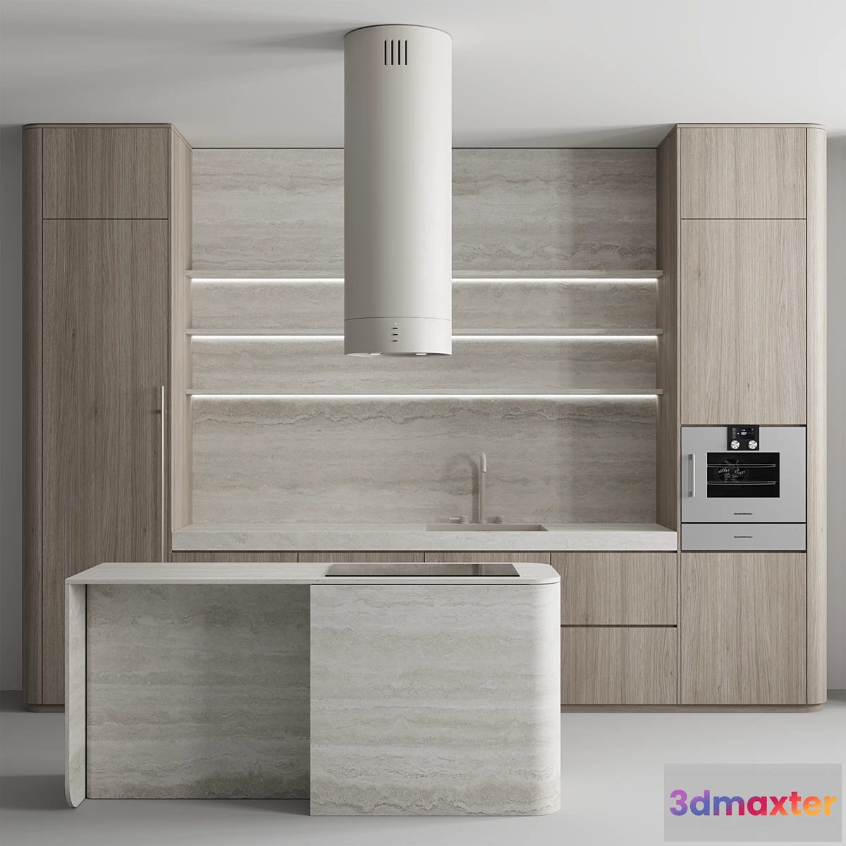 1430074 - Kitchen №145 “Wood and Travertine” 3D Max