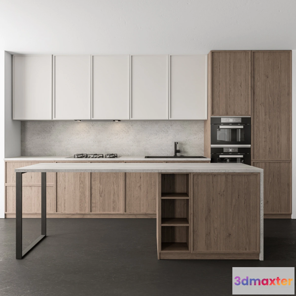 1442564 - Kitchen Modern - White and Wood 44 3D Max