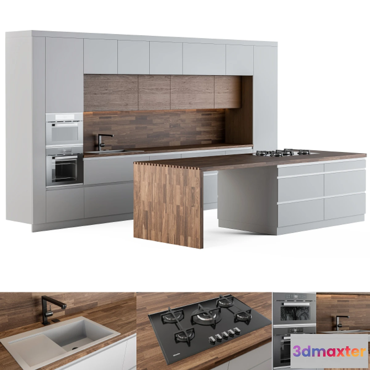 1462728 - Kitchen Modern Wooden Island 3D Max
