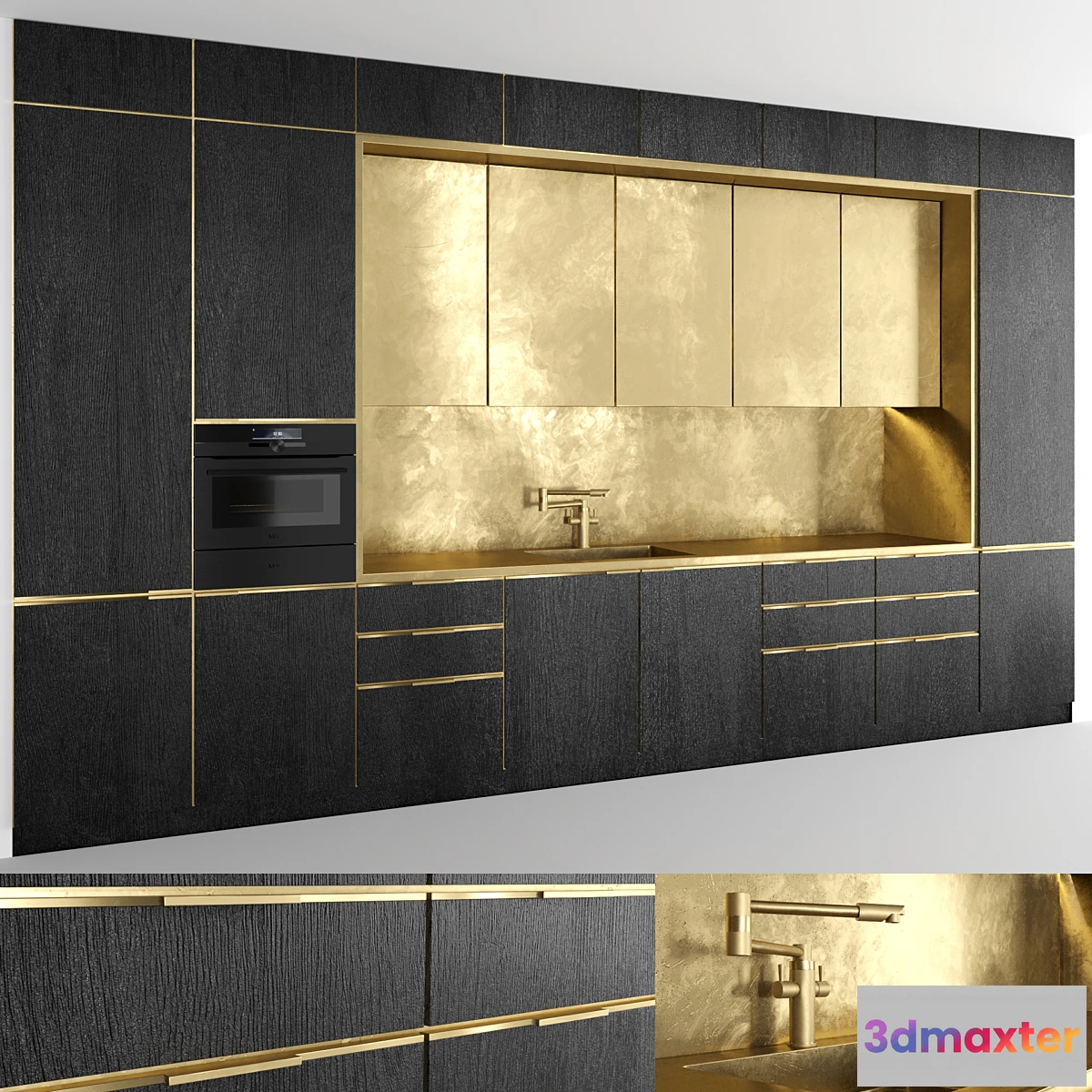 1468282 - Brass black wood kitchen 3D Max
