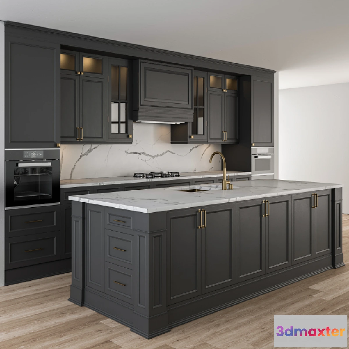 1470826 - Kitchen NeoClassic - Dark Gray and Gold Set 26 3D Max
