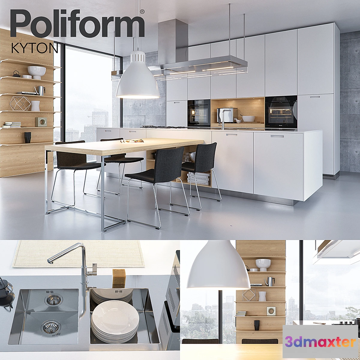 1472030 - Kitchen Poliform Varenna Kyton (vray GGX corona PBR) 3D Max