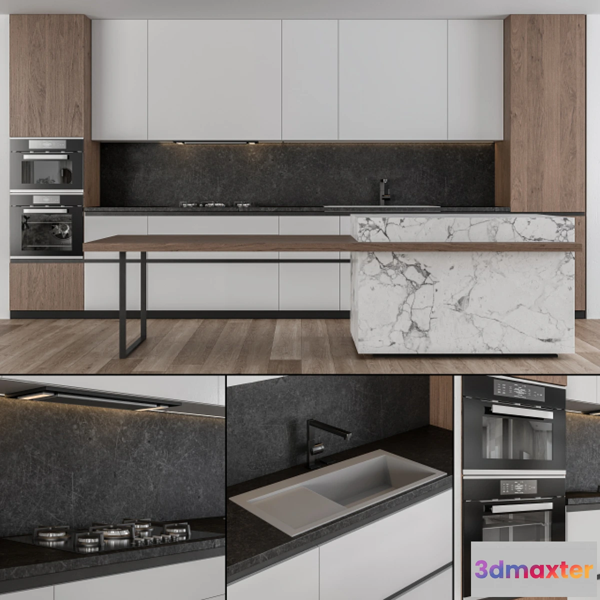 1478874 - Kitchen Modern - white and Wood 25 3D Max